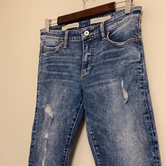 Pilcro Selvedge Slim Straight Blue Jeans Size 28 Distressed Light Stretch - Picture 4 of 14